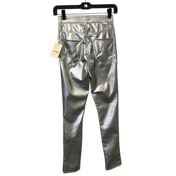 NWT Mother Silver Dagger High Waisted Rail Skimp Faux Leather Pants Womens 25 - Picture 8 of 13